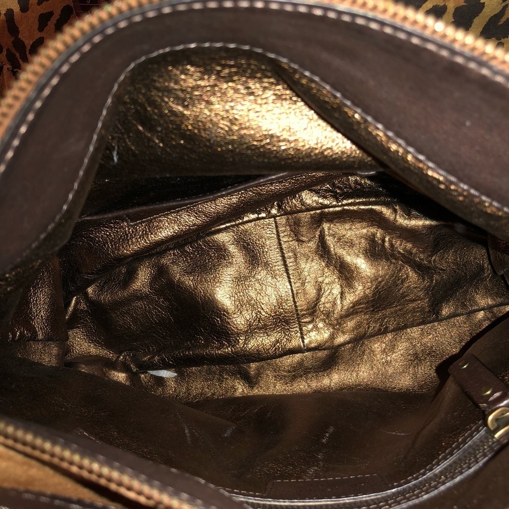 Micheal Kors size X- large brown suede bag brass studded leather fringe - Picture 6 of 16